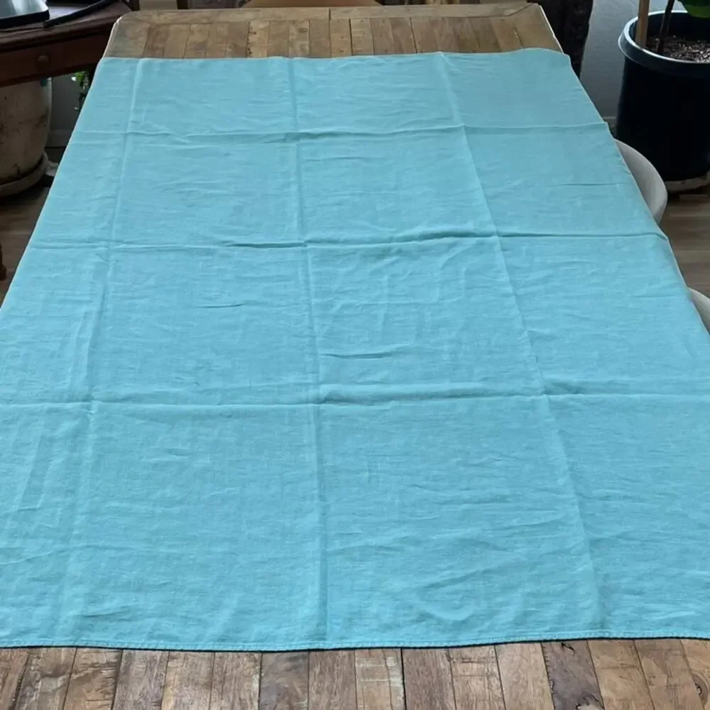 Teal Blue Linen Tablecloth 48